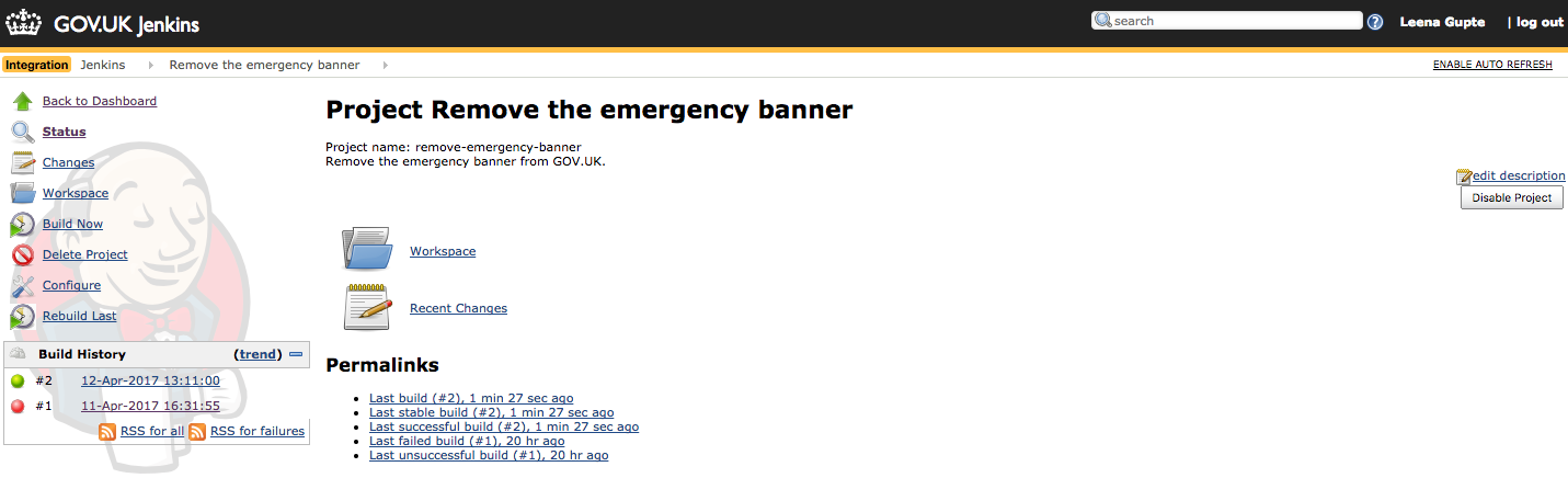 Jenkins Remove Emergency Banner